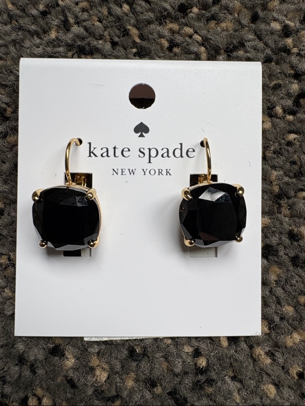 kate spade Black Faceted Cushion Drop Earrings with Gold Hardware